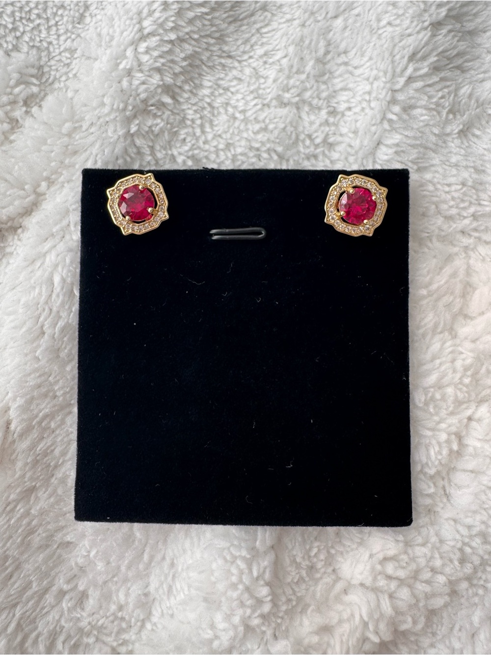 Gold plated Frame Ruby Red Crystal Stud Earrings